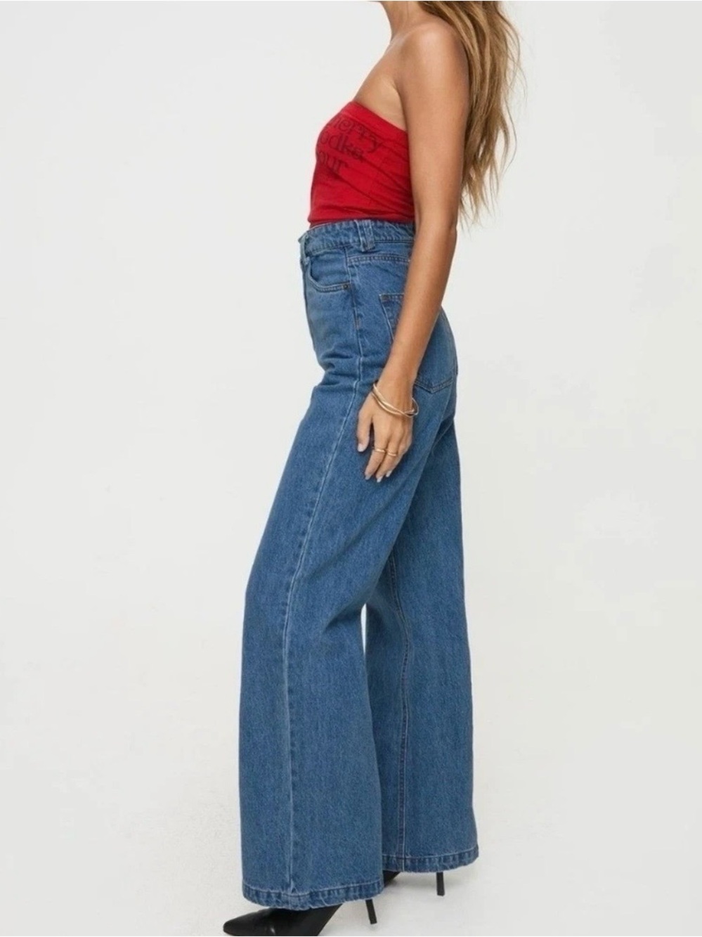 Princess Polly Zephee Wide Leg Jeans US 2 AU 6 Blue High Rise Denim LN